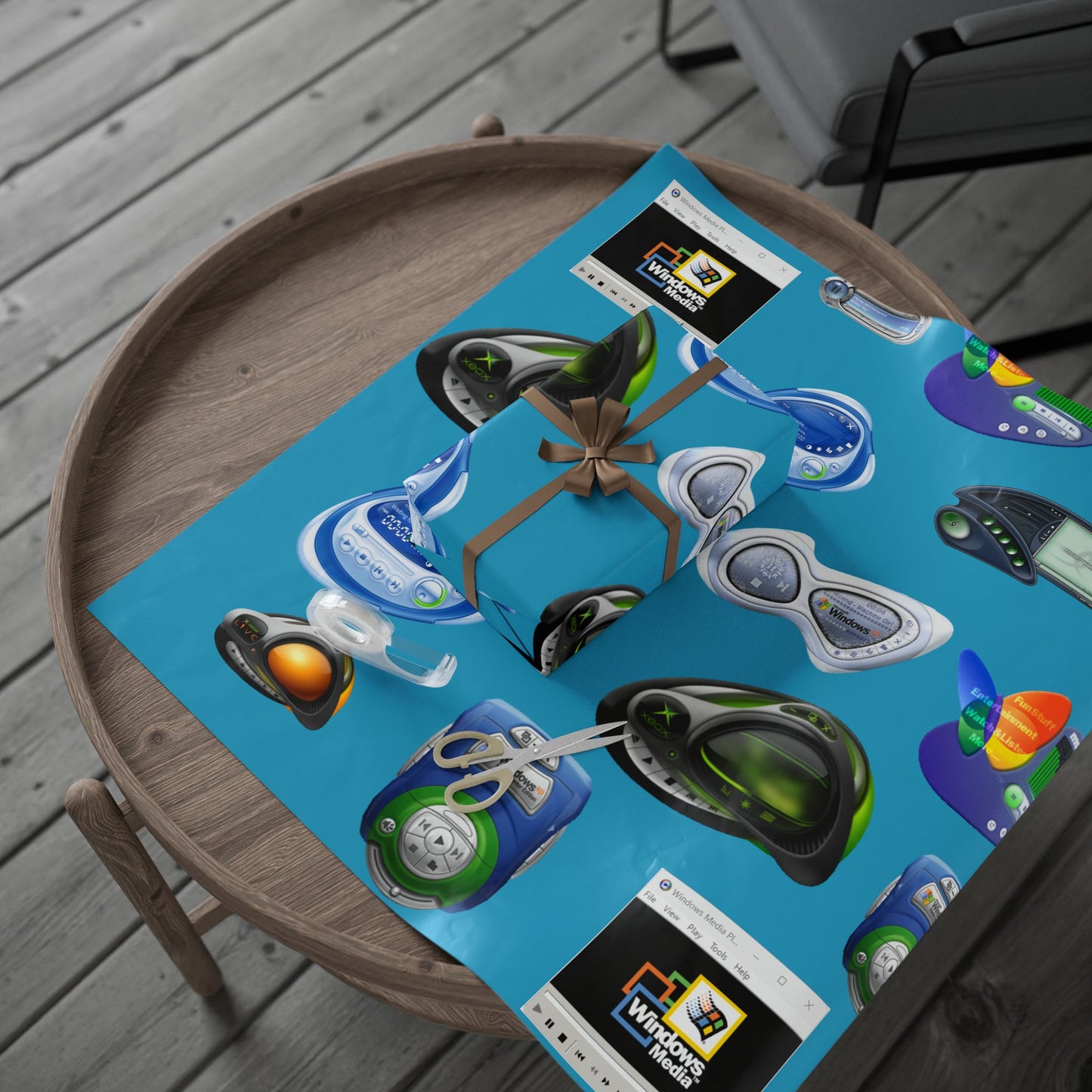 Tech Icons Wrapping Paper — Retro Computer Sticker Pattern Gift Wrap