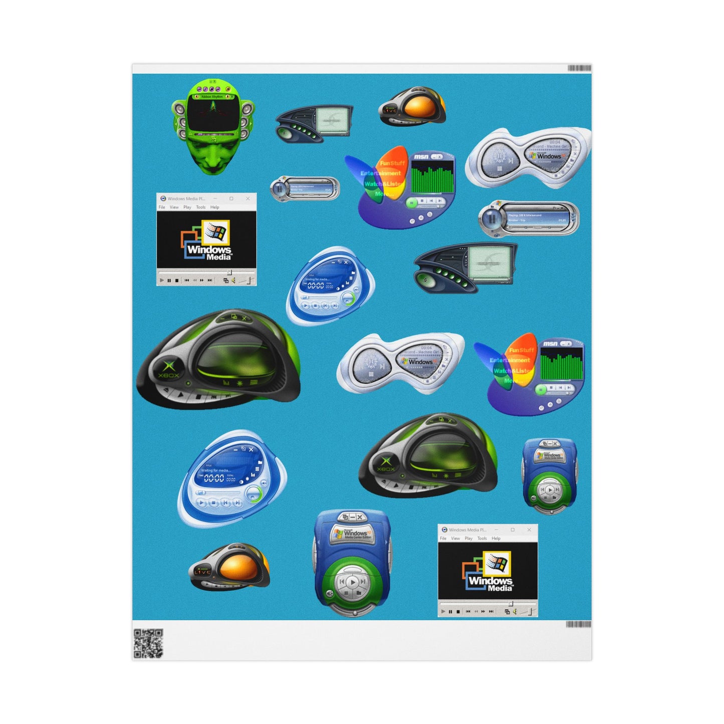 Tech Icons Wrapping Paper — Retro Computer Sticker Pattern Gift Wrap