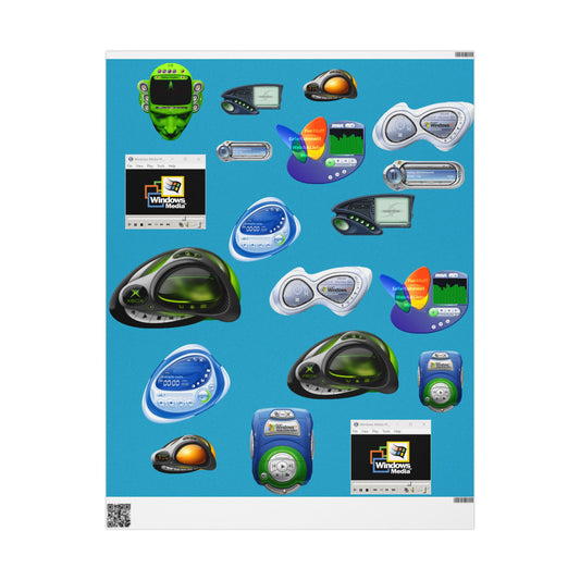 Tech Icons Wrapping Paper — Retro Computer Sticker Pattern Gift Wrap