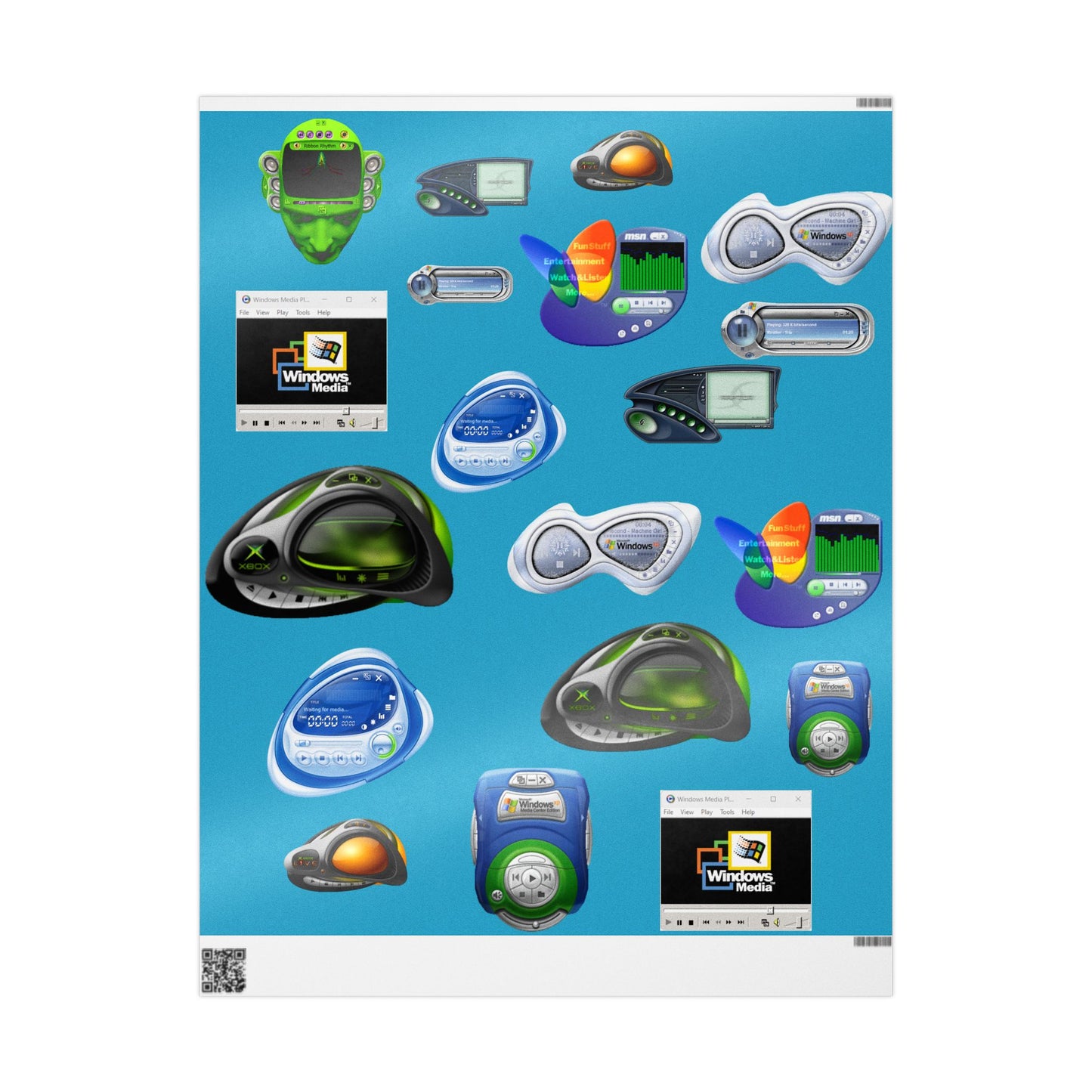 Tech Icons Wrapping Paper — Retro Computer Sticker Pattern Gift Wrap