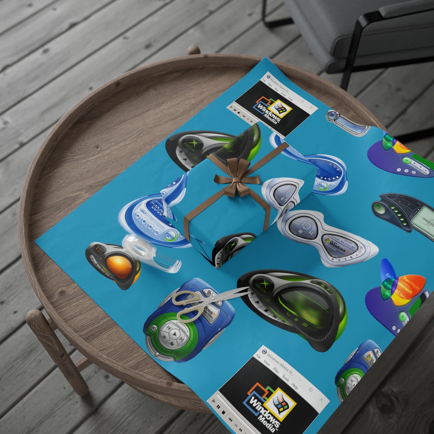 Tech Icons Wrapping Paper — Retro Computer Sticker Pattern Gift Wrap